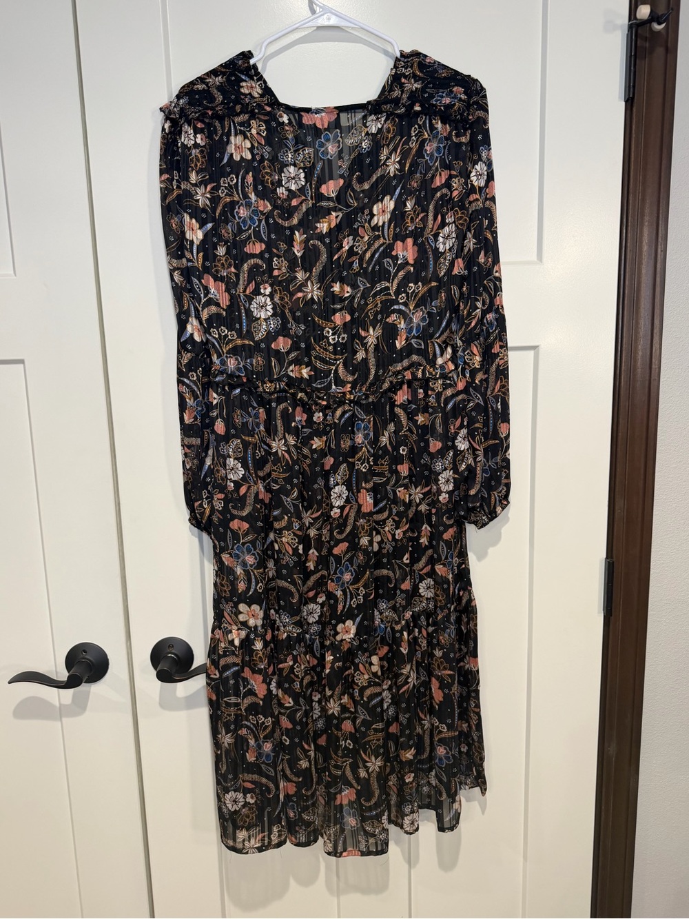 Floral Tiered Long-Sleeve Midi Dress in Black - Picture 7 of 10